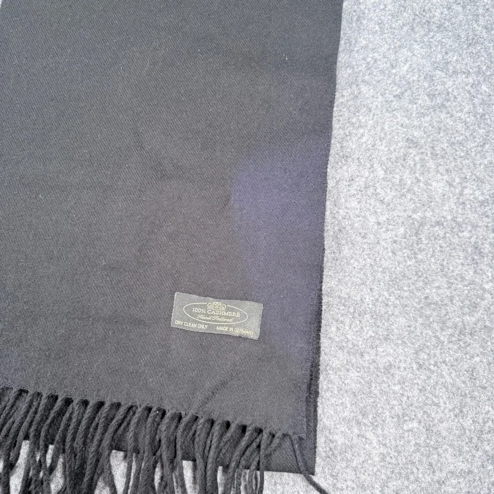 Hand Tailored 100% Cashmere Scarf Black Fringe Made in Germany Unisex Wrap
